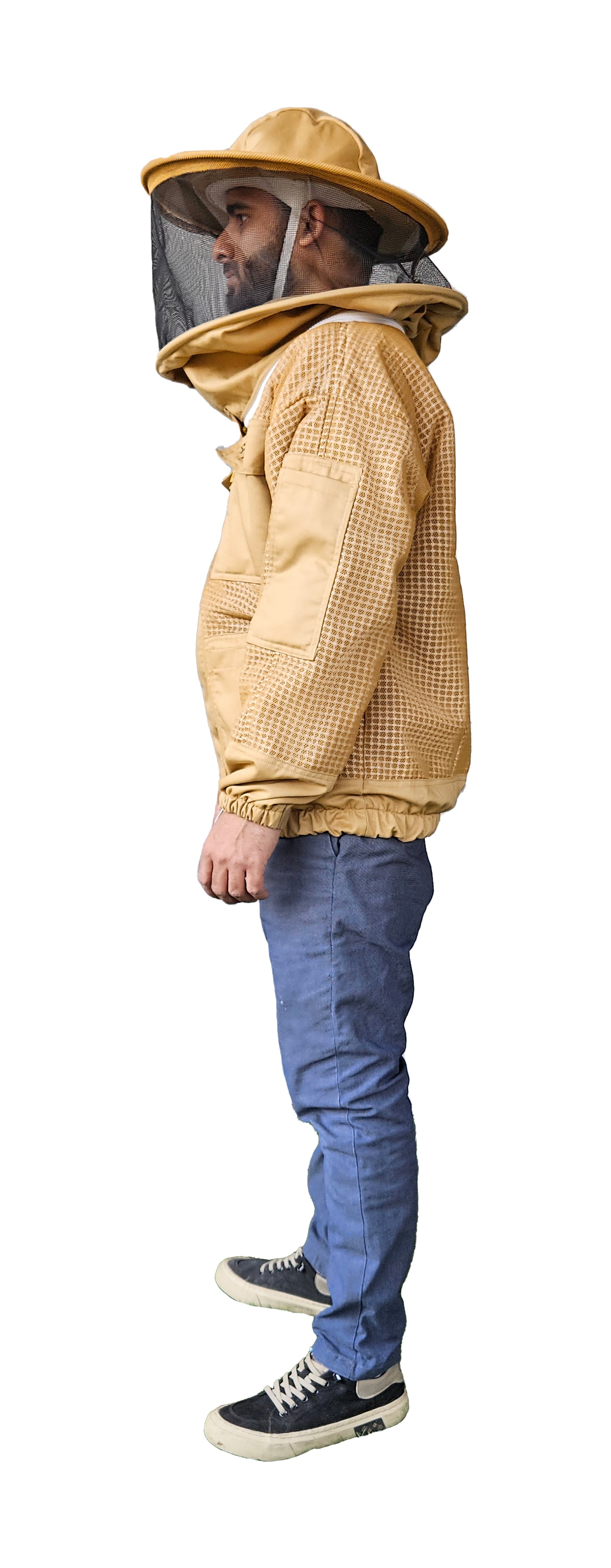 OZ ARMOUR Khaki 3 Layer Mesh Ventilated Beekeeping Jacket With Round Hat Veil