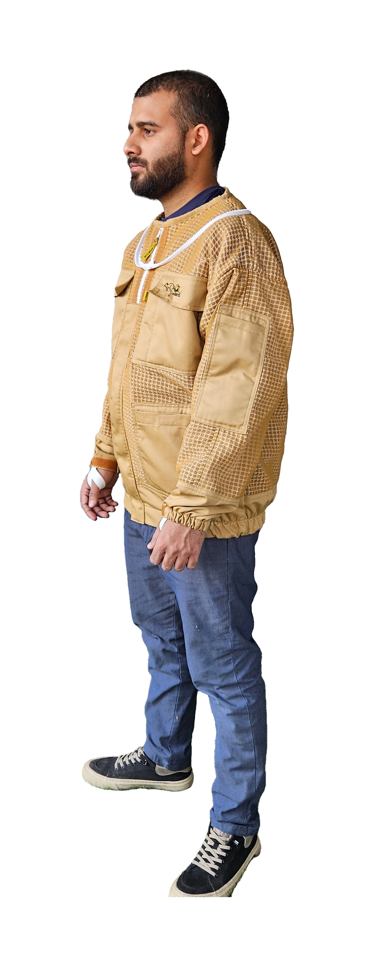OZ ARMOUR Khaki 3 Layer Mesh Ventilated Beekeeping Jacket With Round Hat Veil