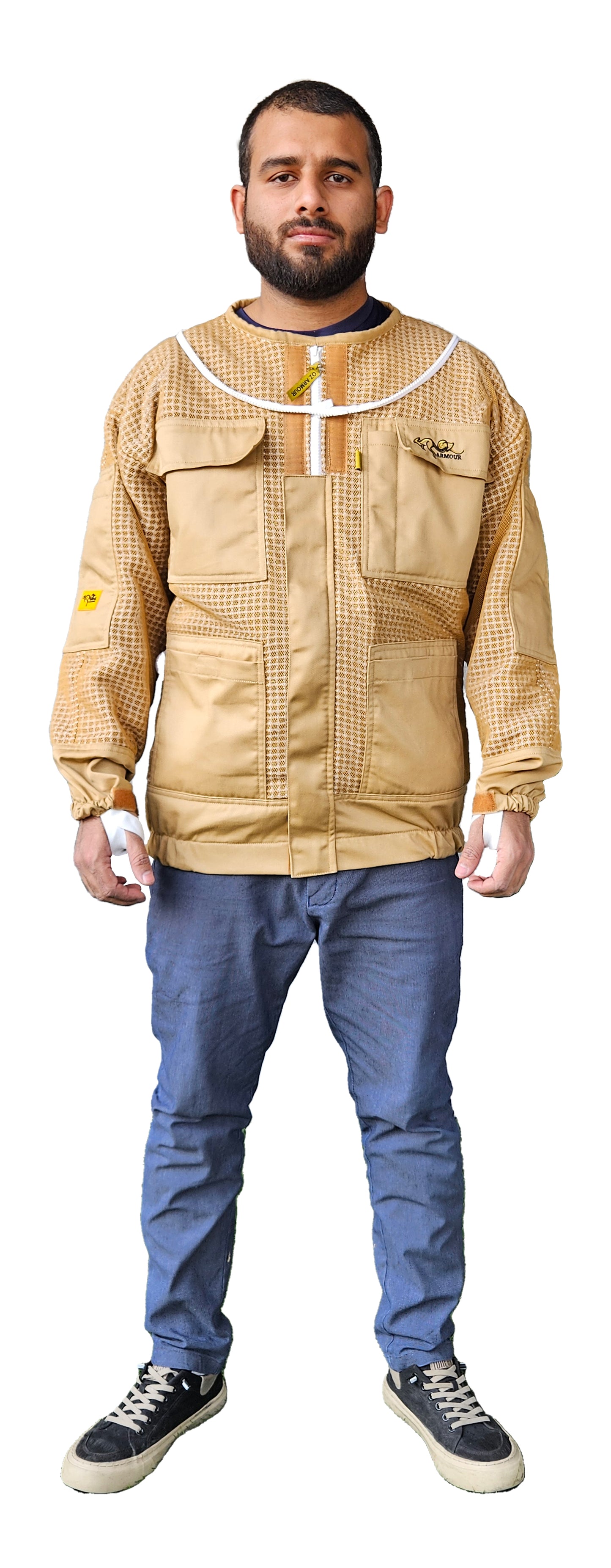 OZ ARMOUR Khaki 3 Layer Mesh Ventilated Beekeeping Jacket With Round Hat Veil