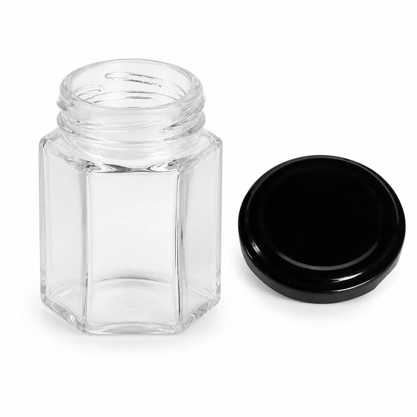 375 ml Hexagonal Glass Jars Honey Containers With Black Lids