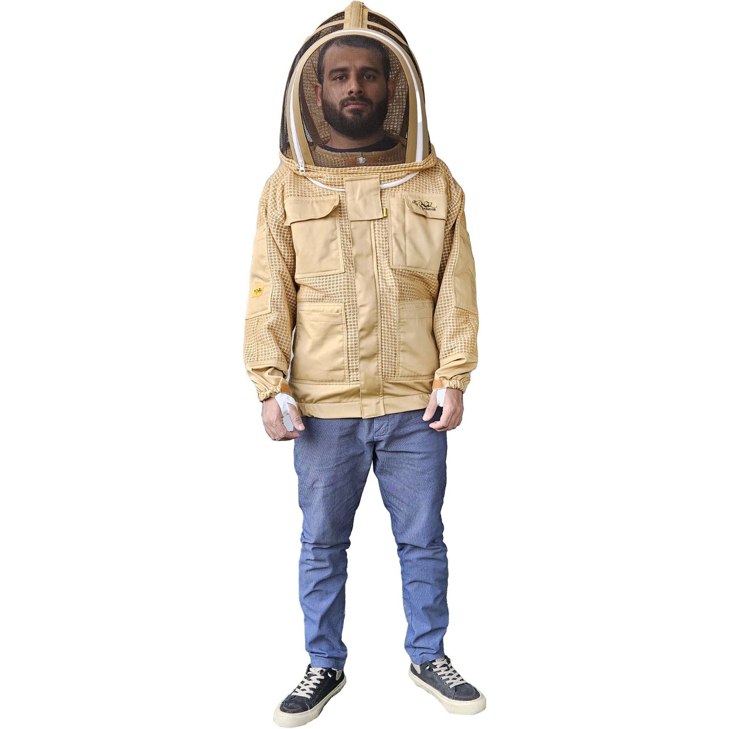 OZ ARMOUR Khaki 3 Layer Mesh Ventilated Beekeeping Jacket With Fencing Veil