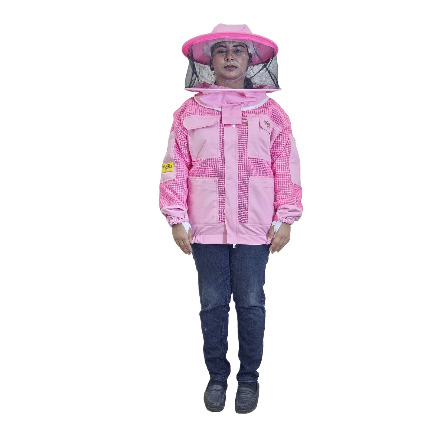 OZ ARMOUR Pink 3 Layer Mesh Ventilated Beekeeping Jacket With Round Hat Veil