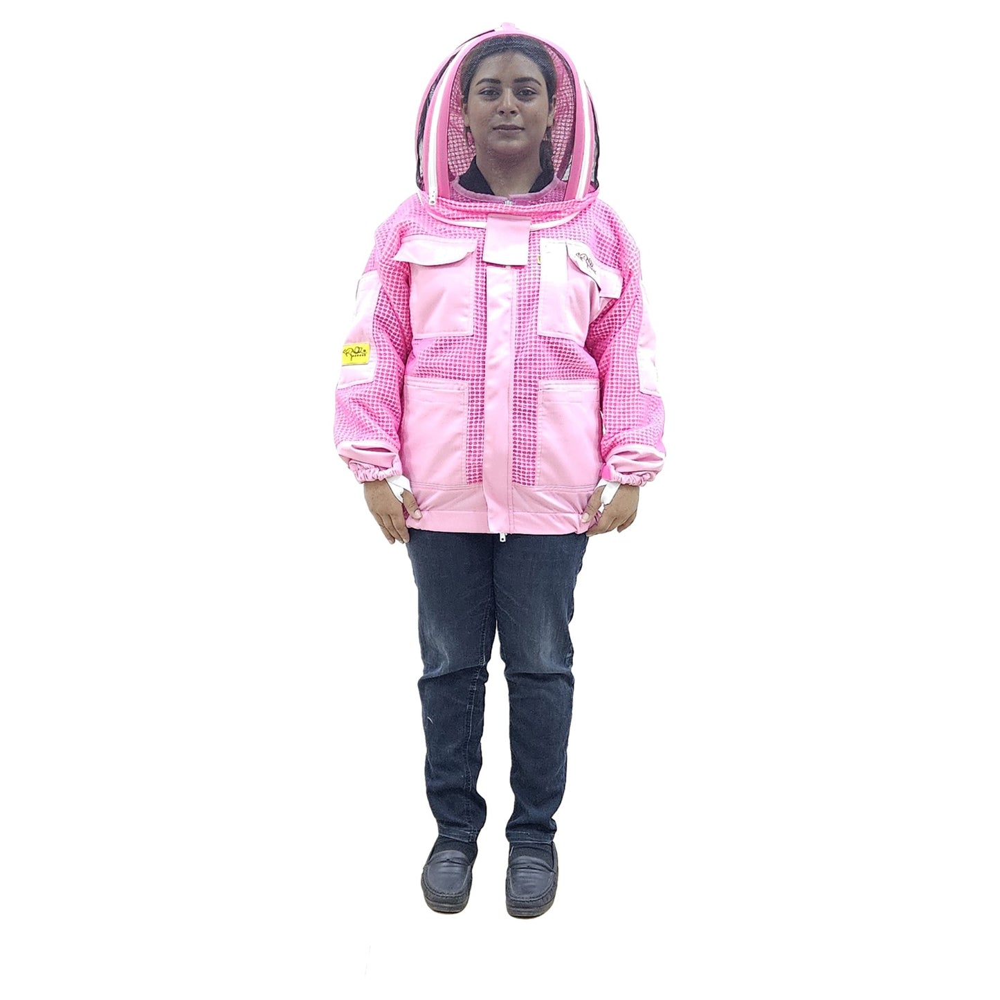 OZ ARMOUR Pink 3 Layer Mesh Ventilated Beekeeping Jacket With Fencing Veil