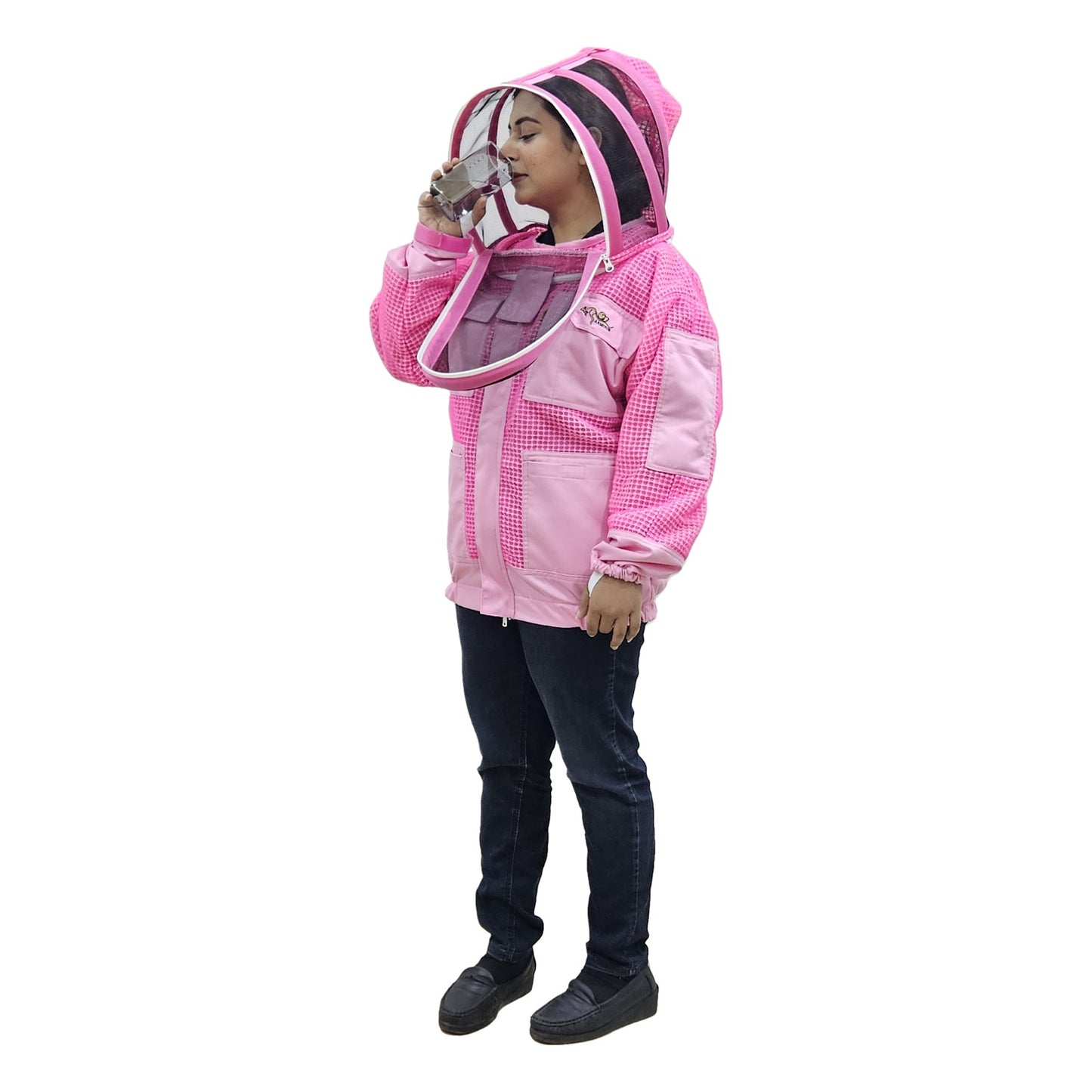 OZ ARMOUR Pink 3 Layer Mesh Ventilated Beekeeping Jacket With Fencing Veil
