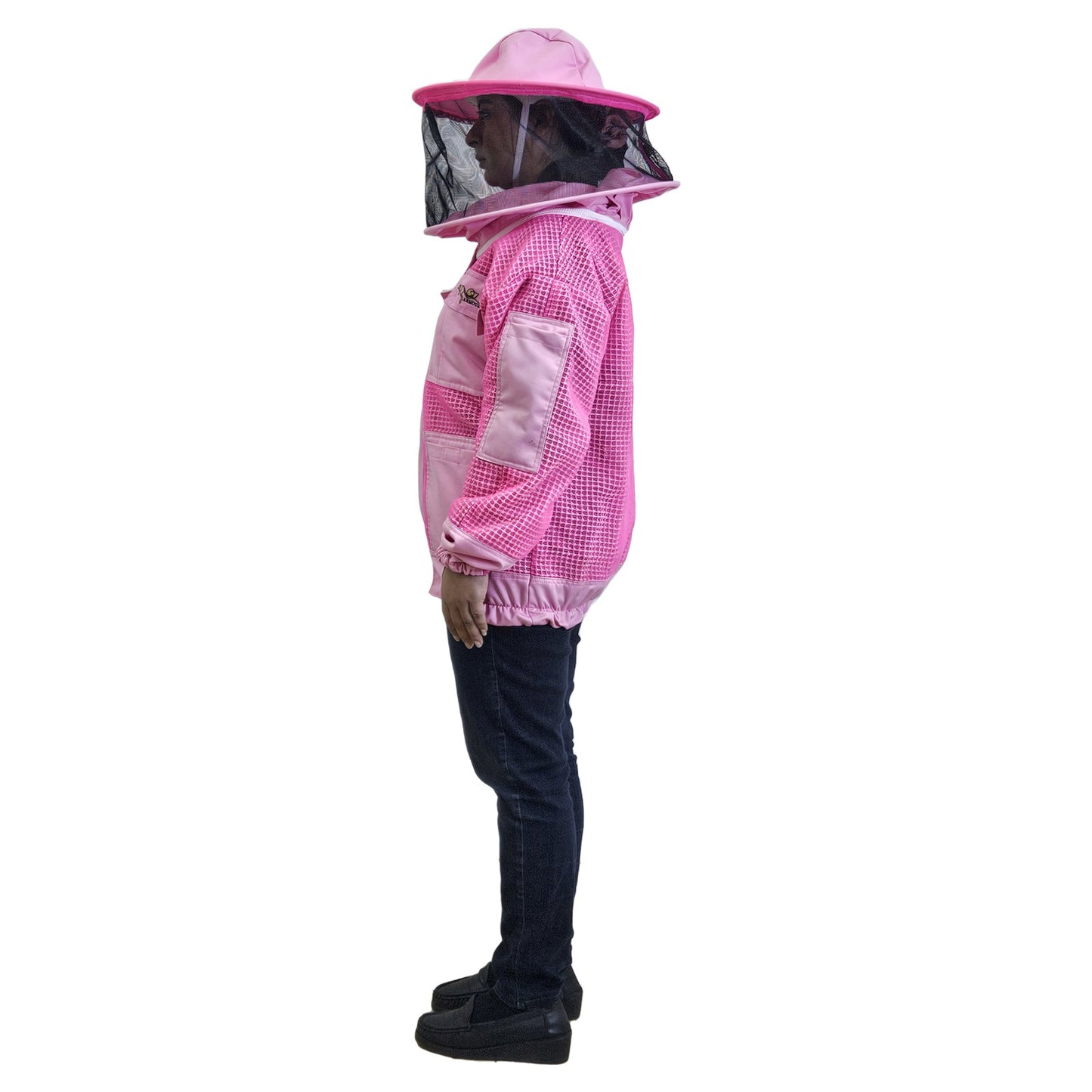 OZ ARMOUR Pink 3 Layer Mesh Ventilated Beekeeping Jacket With Round Hat Veil