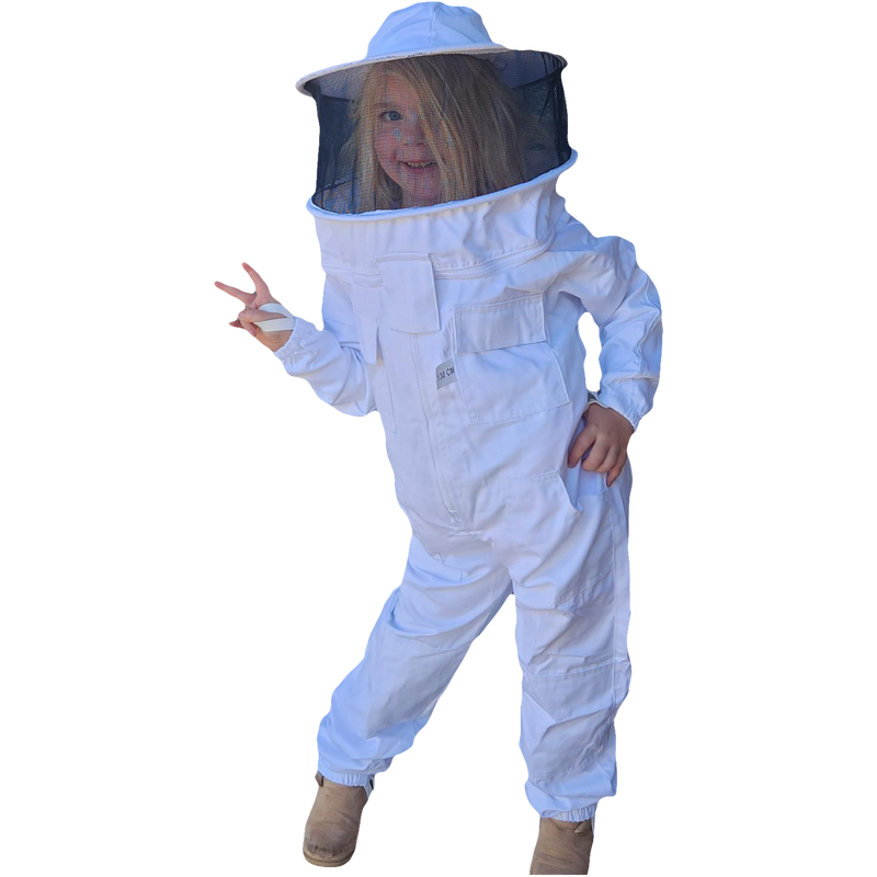 White Poly Cotton Children's Beekeeping Suits With Round Brim Hat