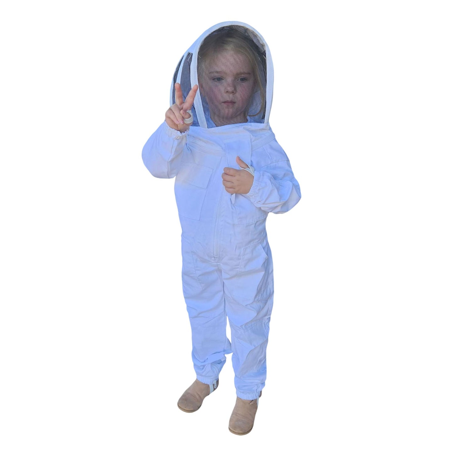White Poly Cotton Children's Beekeeping Suits With Fencing Veil