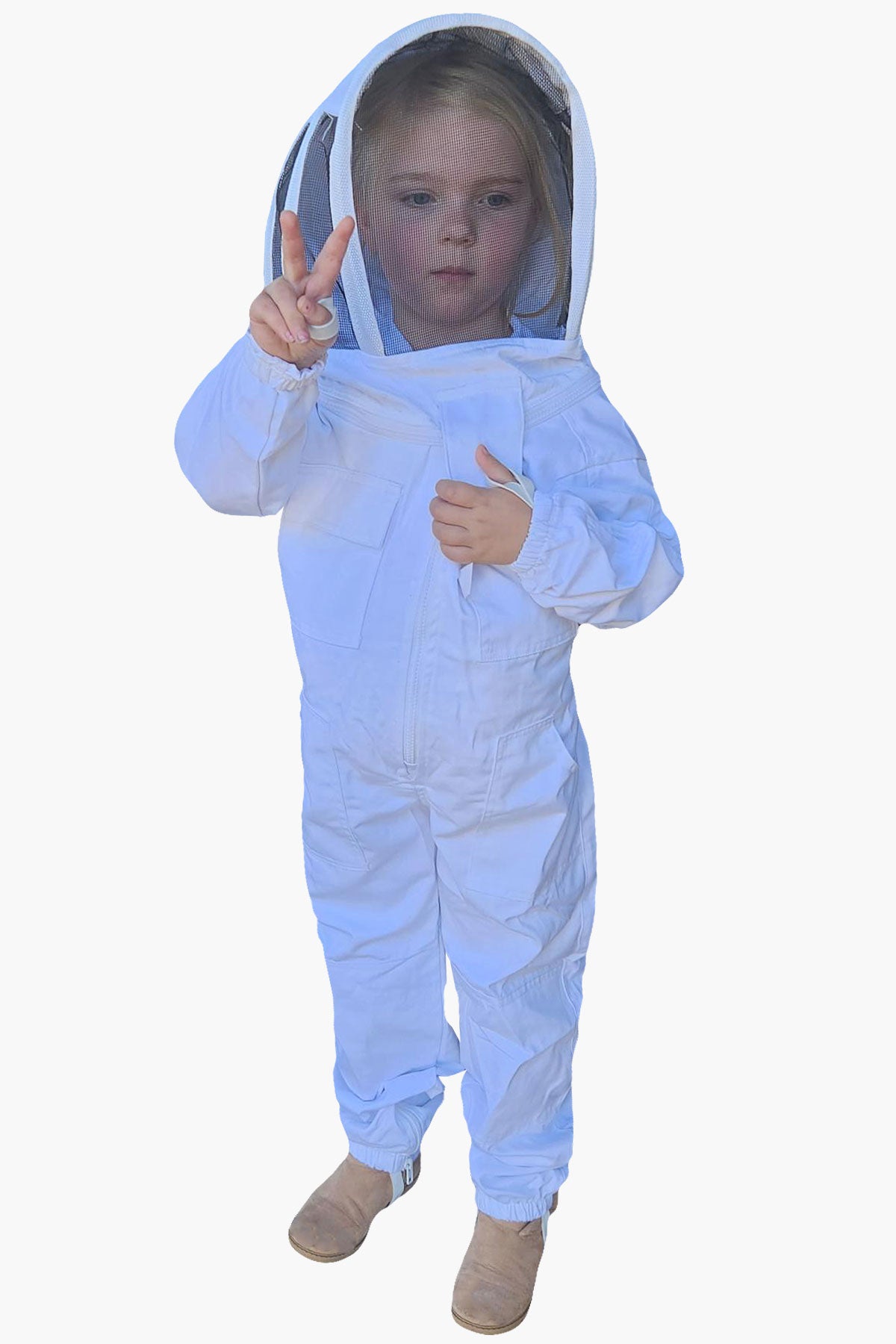 White Poly Cotton Children's Beekeeping Suits With Fencing Veil