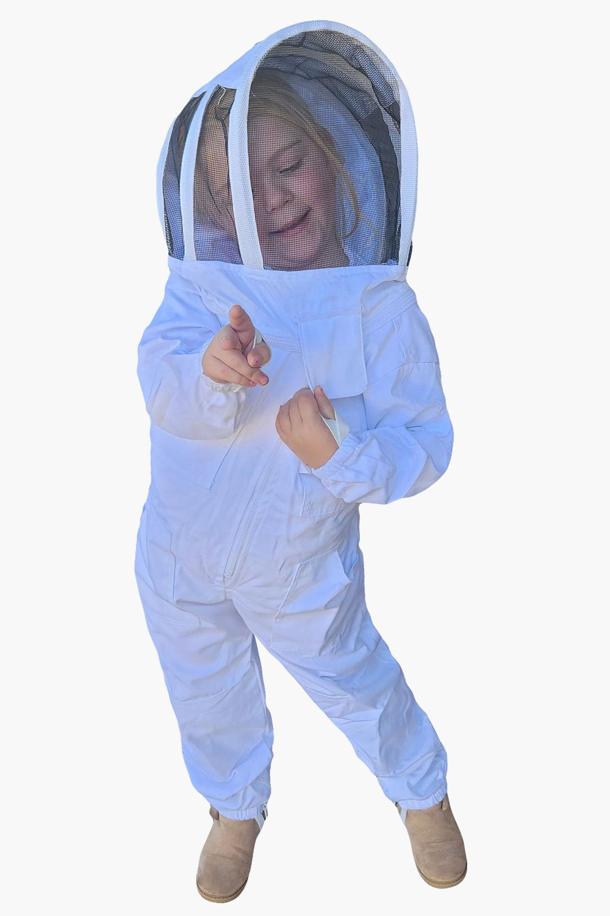 White Poly Cotton Children's Beekeeping Suits With Fencing Veil