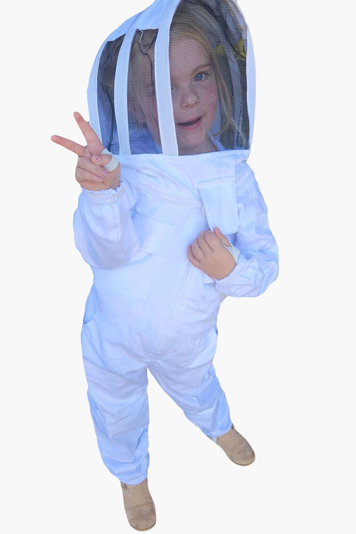 White Poly Cotton Children's Beekeeping Suits With Fencing Veil