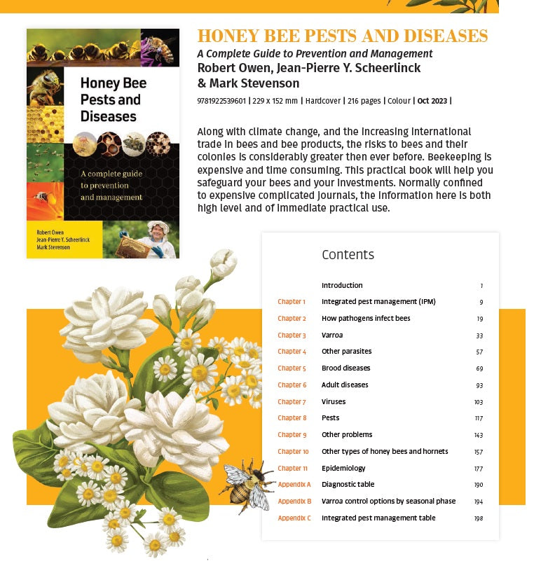 Book cover featuring 'Honey Bee Pests & Diseases: A Comprehensive Guide