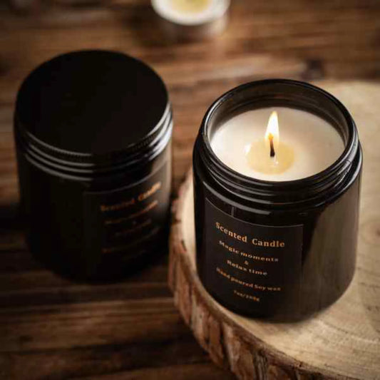 Black Jar Scented Candle With Black Knot open packing