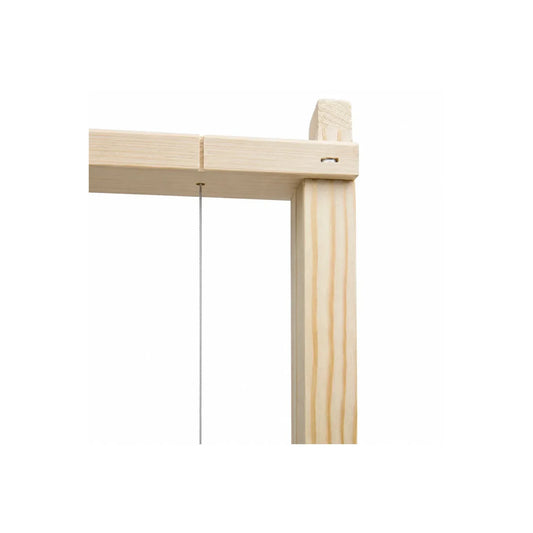 Close-up of New Zealand pine beehive frame top bar and wire support joint