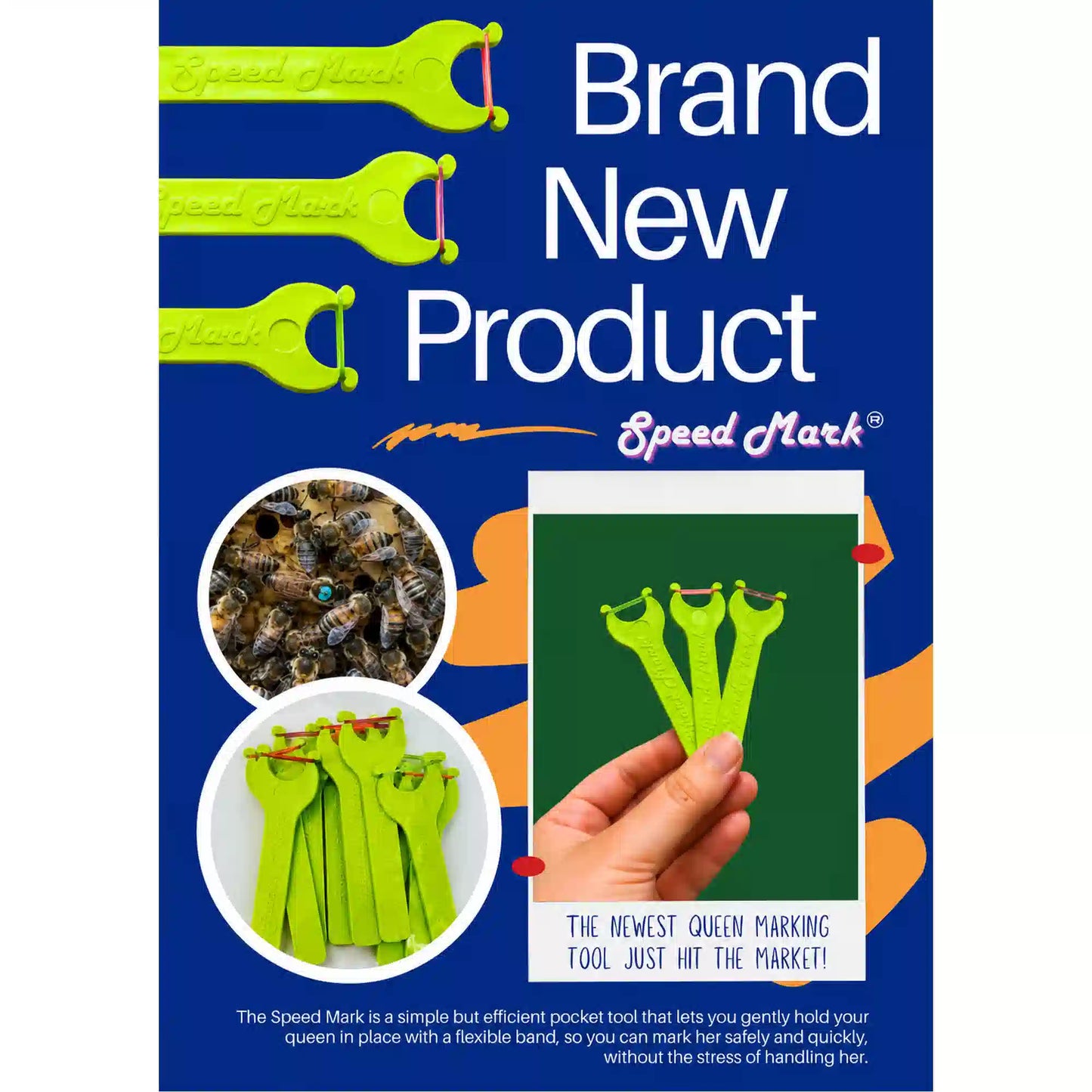 Speed Mark queen marking tool advertisement with bees and product images