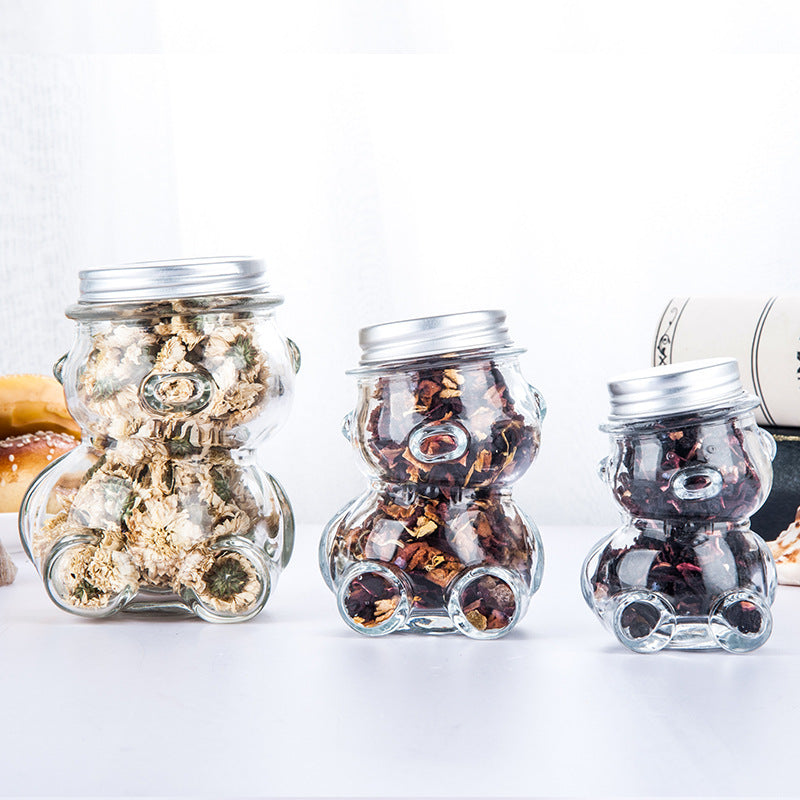 Premium Quality Teddy Bear Glass Jars 160 ML with Hat style Lid