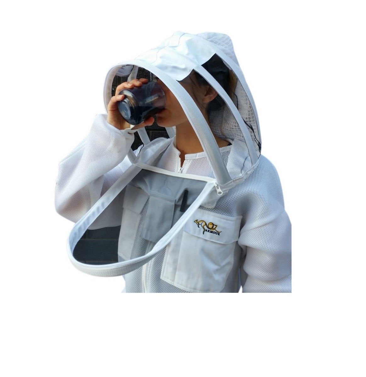 Double Layer Mesh Ventilated Beekeeping Jacket With Fencing Veil