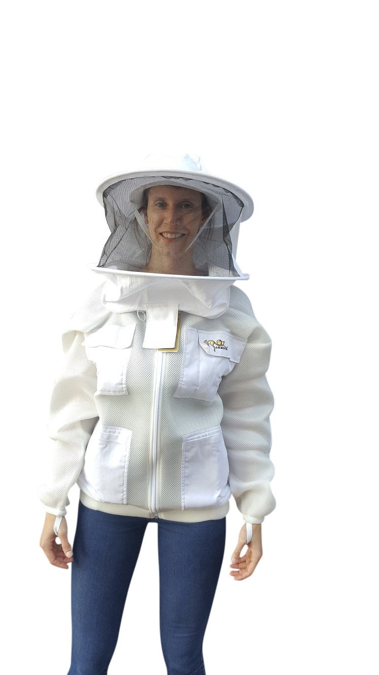 Double Layer Mesh Ventilated Beekeeping Jacket With Round Hat Veil