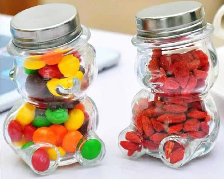 Premium Quality Teddy Bear Glass Jars 160 ML with Hat style Lid