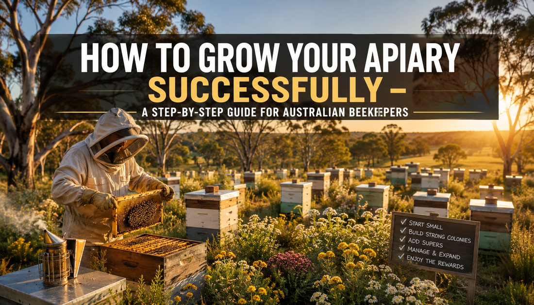 Beehives placed in an outdoor apiary garden for growing a successful beekeeping setup.