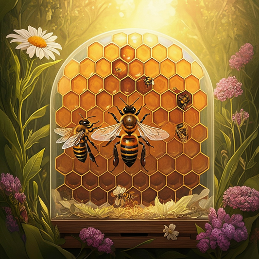 Bees on a honeycomb inside a hive.