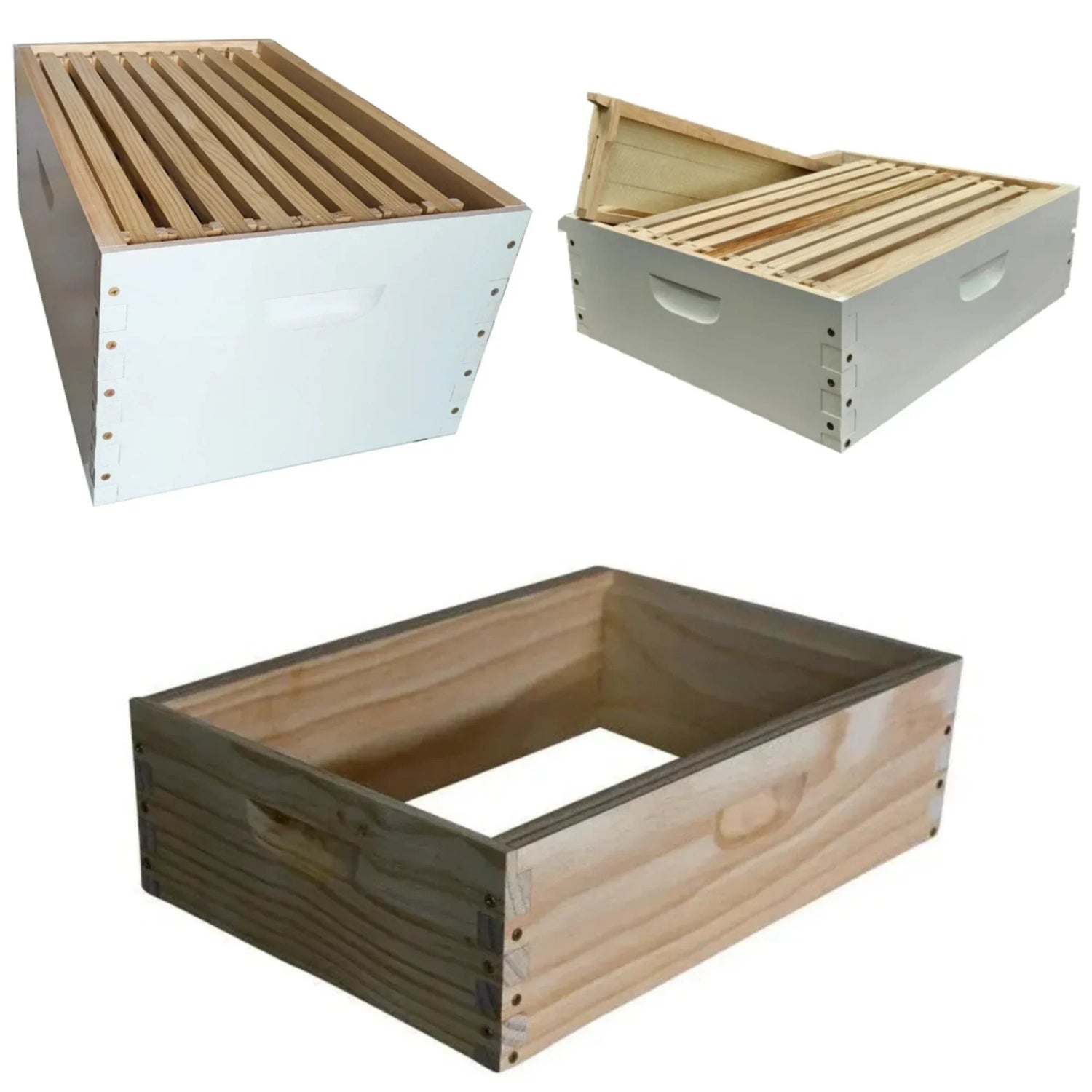Beehive boxes collection featuring wooden hive boxes, brood boxes and polystyrene beehive boxes for Australian beekeepers.