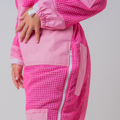 PINK OZ ARMOUR 3 Layer Mesh Ventilated Beekeeping Suit With Round Hat Veil