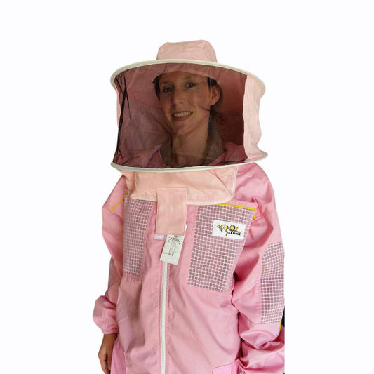 OZ ARMOUR Pink Poly Cotton Semi Ventilated  Beekeeping Suit With Round Hat Veil