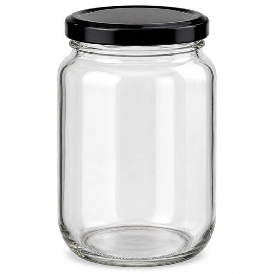 250 ml Round Glass Jars with Black Lids