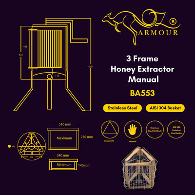 OZ ARMOUR 3 Frames Manual Honey Extractor