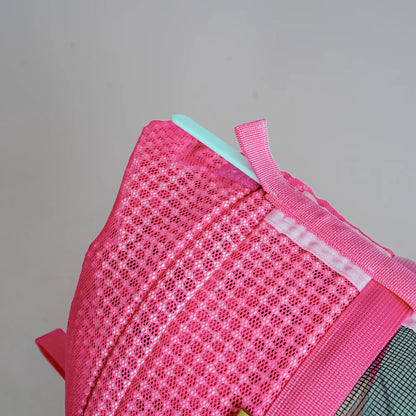 Close up of 3 layer mesh pink beekeeping suit fencing veil hood attachment and mesh ventilation