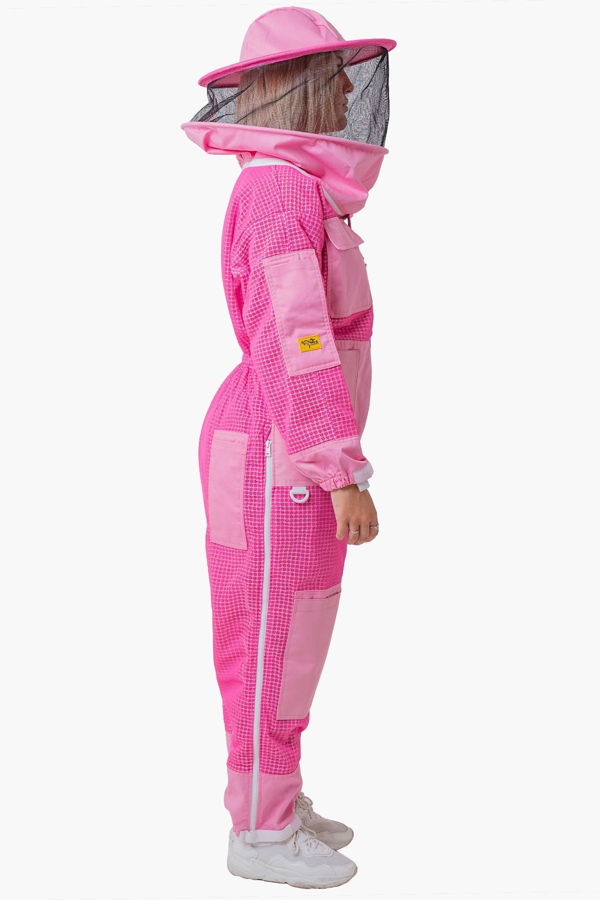 3 Layer Mesh Pink Beekeeping Suit With Fencing Veil side view