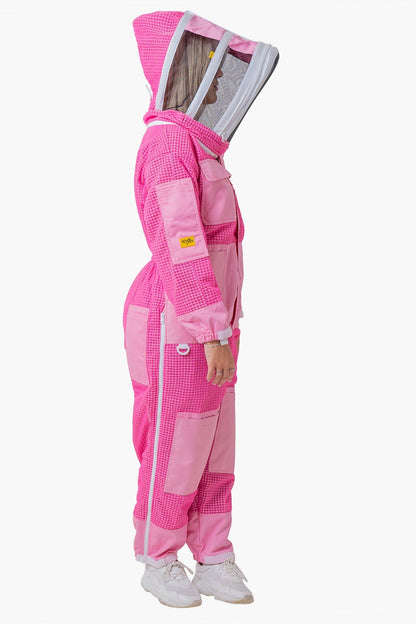 3 Layer Mesh Pink Beekeeping Suit With Fencing Veil  - Right Side