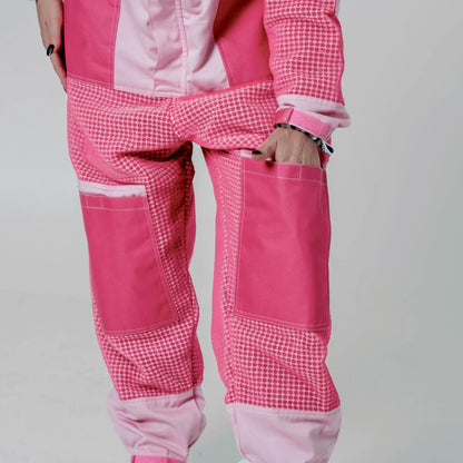 Close up of rear pockets on the 3 layer mesh pink beekeeping suit trousers
