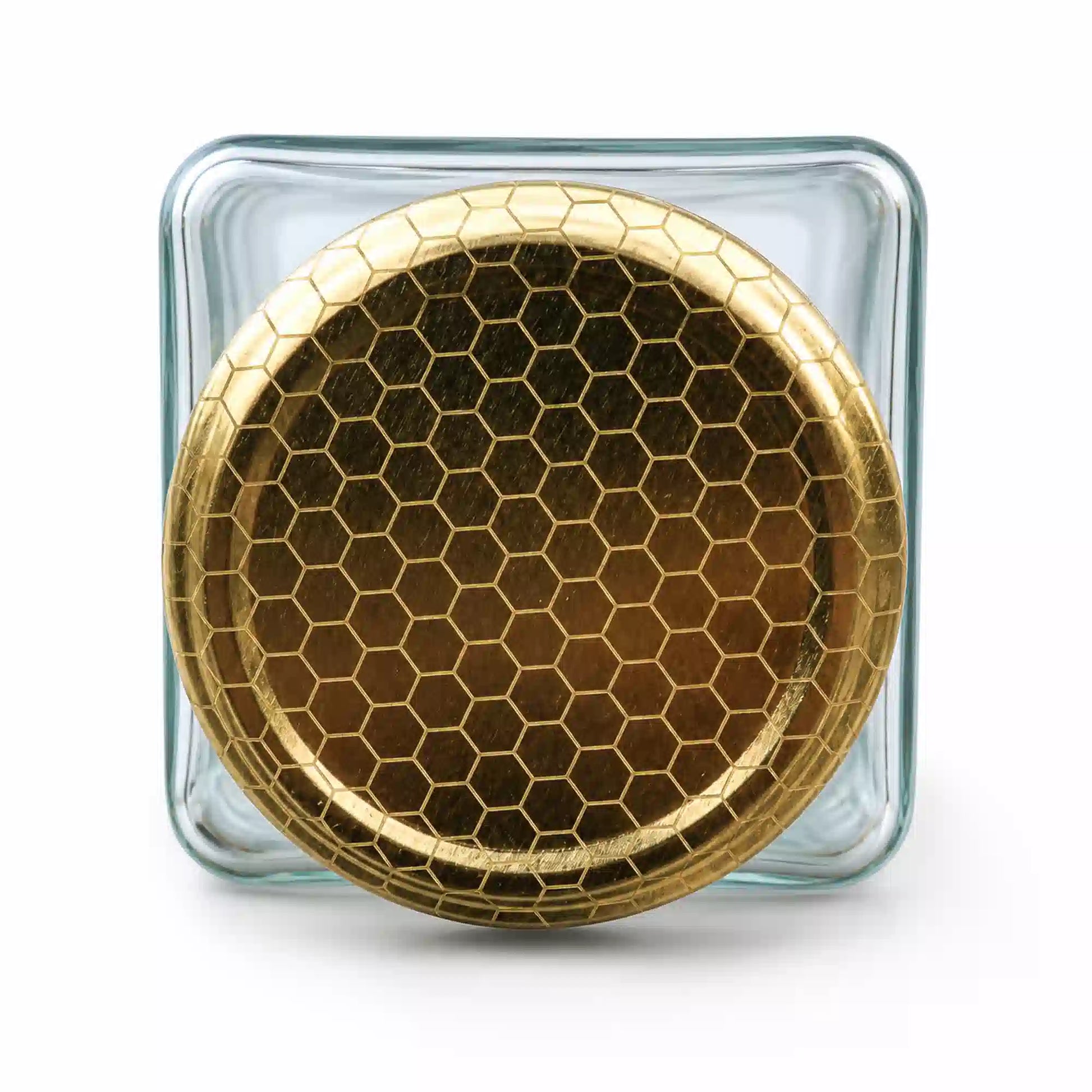 honey Containers with Honeycomb Pattern  close up view