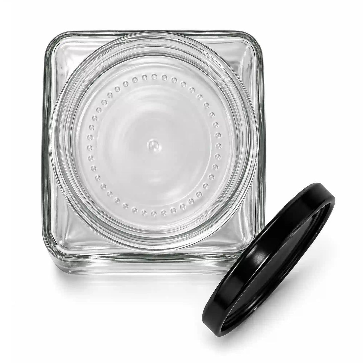 Top view of 300 ml Square Glass Jars With Black Lids