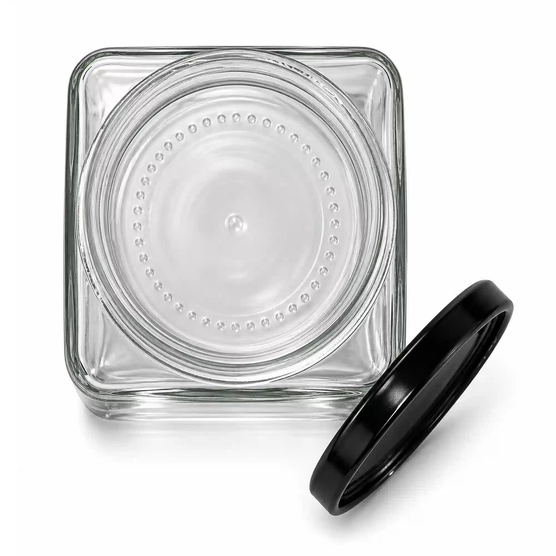 Top view of 300 ml Square Glass Jars With Black Lids