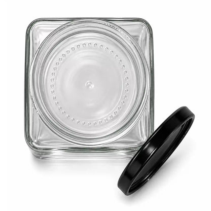 Top view of 300 ml Square Glass Jars With Black Lids