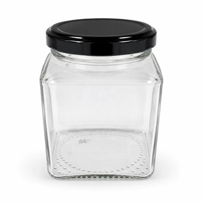 300 ml Square Glass Jars With Black Lids
