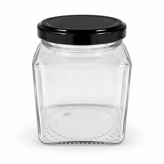 300 ml Square Glass Jars With Black Lids