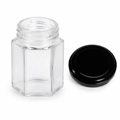 375 ml Hexagonal Glass Jars Honey Containers With Black Lids