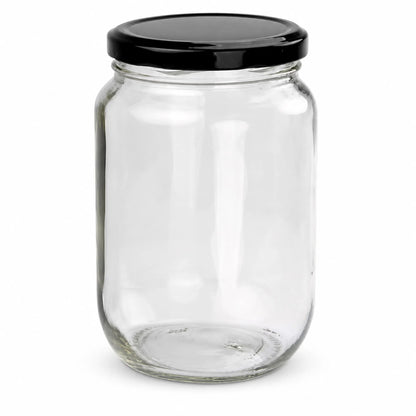 375 ml Round Glass Jars with White/Black/Honeycomb Pattern Lids – Side View