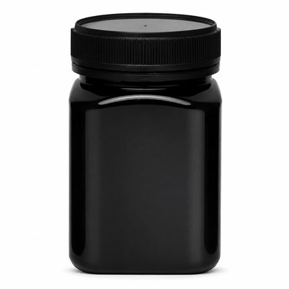 500 GRAMS AMBER HONEY CONTAINERS SQUARE, 500 grams honey container, amber square jar, food grade PET container, BPA free storage, honey storage jar, square plastic jar, amber plastic container, beekeeping supplies, medium honey jar, kitchen storage container
