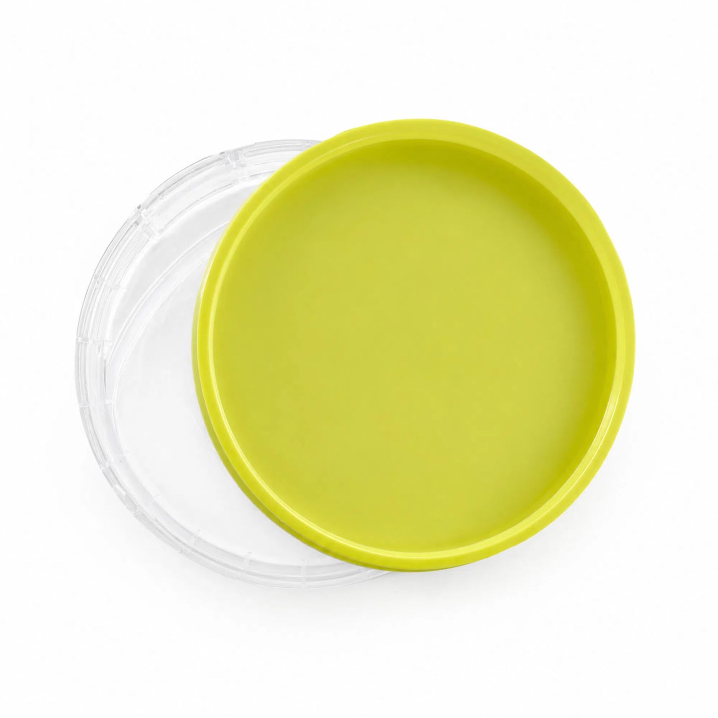 Side view of clear 500g tamper evident honey container with yellow lid
