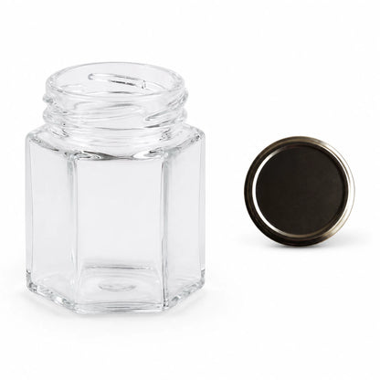 770 ml Hexagonal Glass Jars Honey Containers Gold Lids open jar