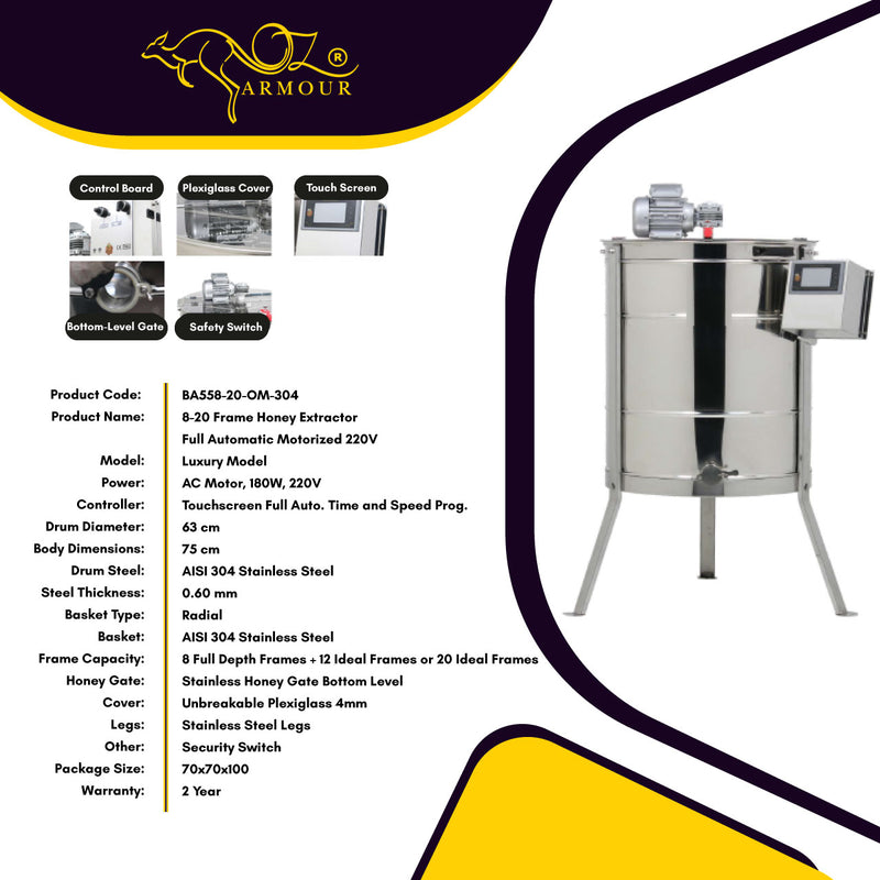 OZ ARMOUR 8-20 Frames Electric Honey Extractor Fully Automatic