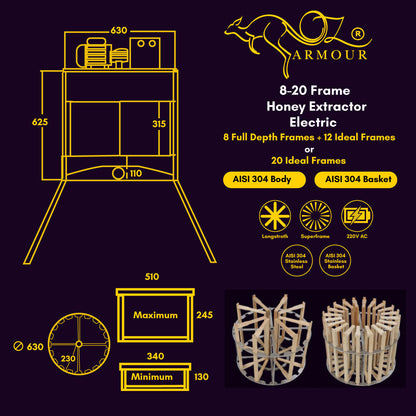 OZ ARMOUR 8-20 Frames Electric Honey Extractor Fully Automatic