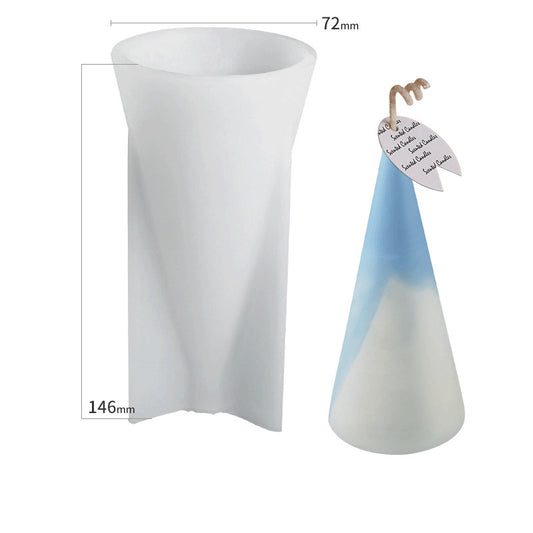 Close-up of cone shape silicone candle mould and completed candle design