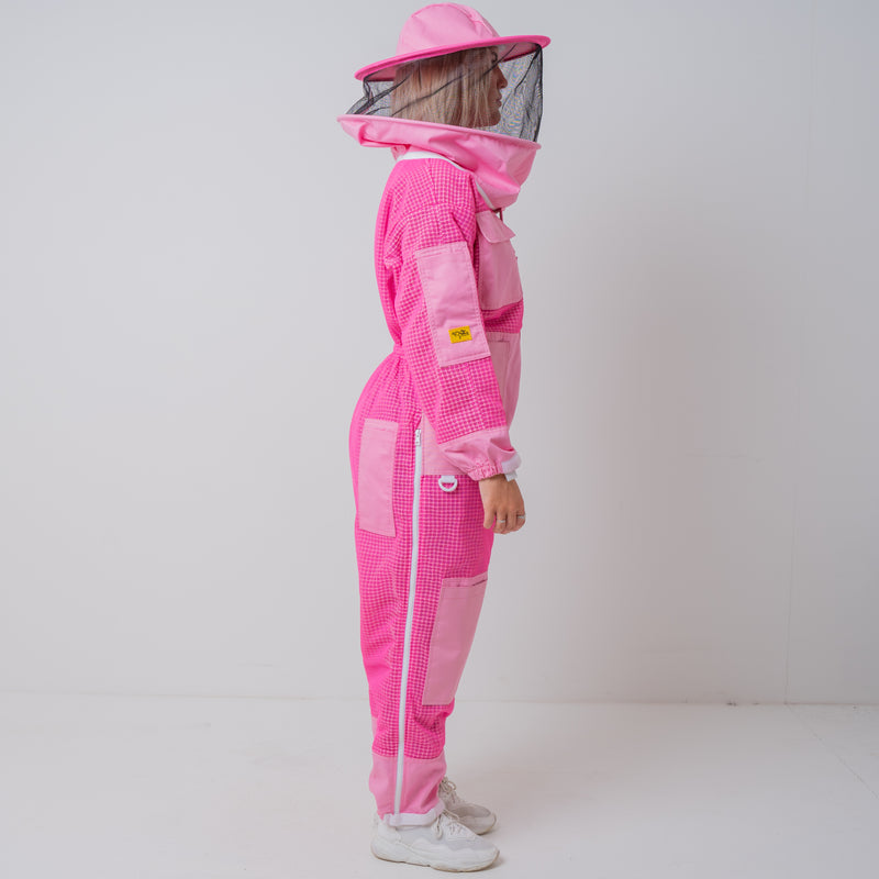 PINK OZ ARMOUR 3 Layer Mesh Ventilated Beekeeping Suit With Round Hat Veil