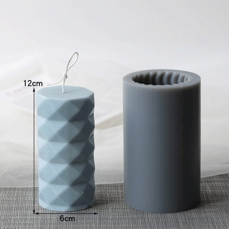 Diamond Shape Cylinder Silicone Candle Mould - Height 6 cm