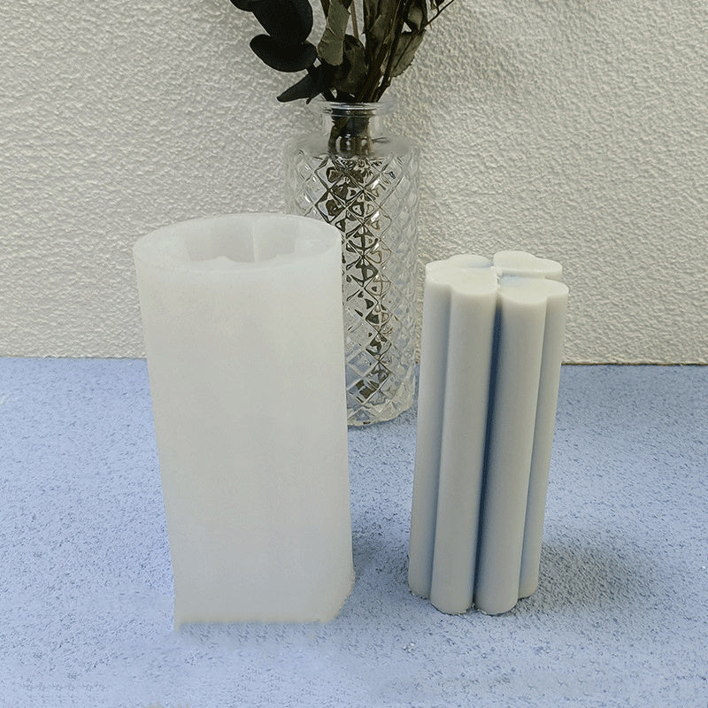 Flower Cylinder Silicone Candle Mould close up view